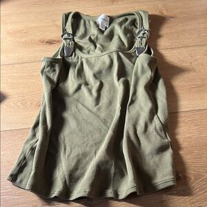 Olive Green Ribbed Tank Top with Buckle Straps